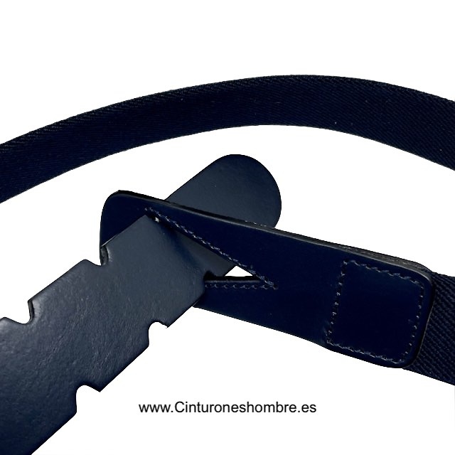 PREMIUM MEN'S NAVY LEATHER AND METAL-FREE ELASTICATED RUBBER BELT 