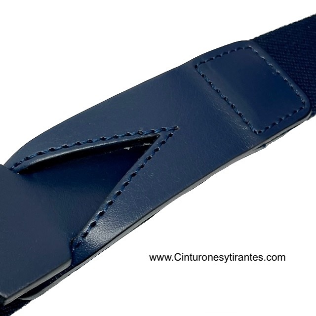 PREMIUM MEN'S NAVY LEATHER AND METAL-FREE ELASTICATED RUBBER BELT 