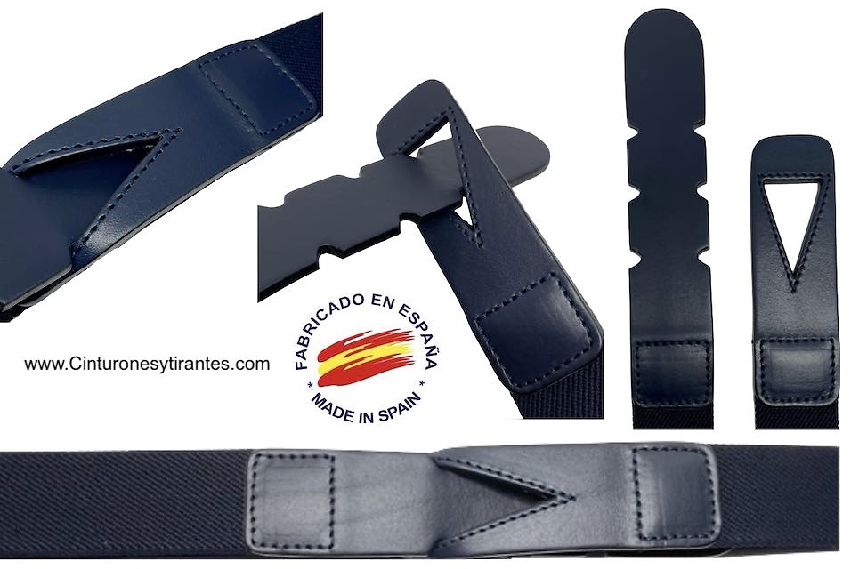 PREMIUM MEN'S NAVY LEATHER AND METAL-FREE ELASTICATED RUBBER BELT 