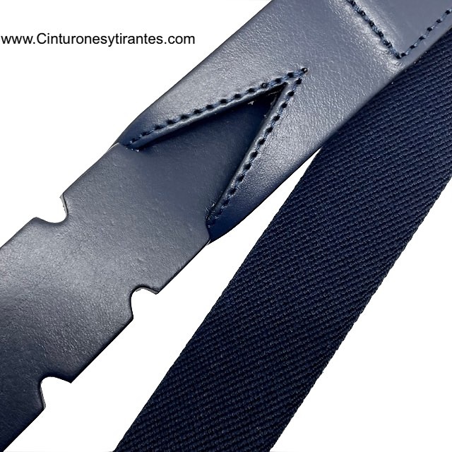 PREMIUM MEN'S NAVY LEATHER AND METAL-FREE ELASTICATED RUBBER BELT 