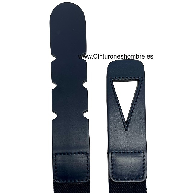 PREMIUM MEN'S NAVY LEATHER AND METAL-FREE ELASTICATED RUBBER BELT 