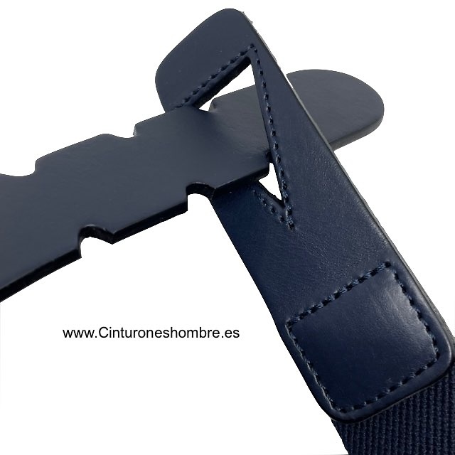 PREMIUM MEN'S NAVY LEATHER AND METAL-FREE ELASTICATED RUBBER BELT 