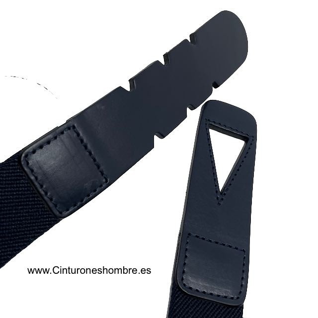 PREMIUM MEN'S NAVY LEATHER AND METAL-FREE ELASTICATED RUBBER BELT 