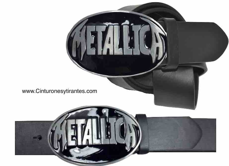 ROCKERO OR HEAVY METAL LEATHER BELT WITH METAL BAND BUCKLE 