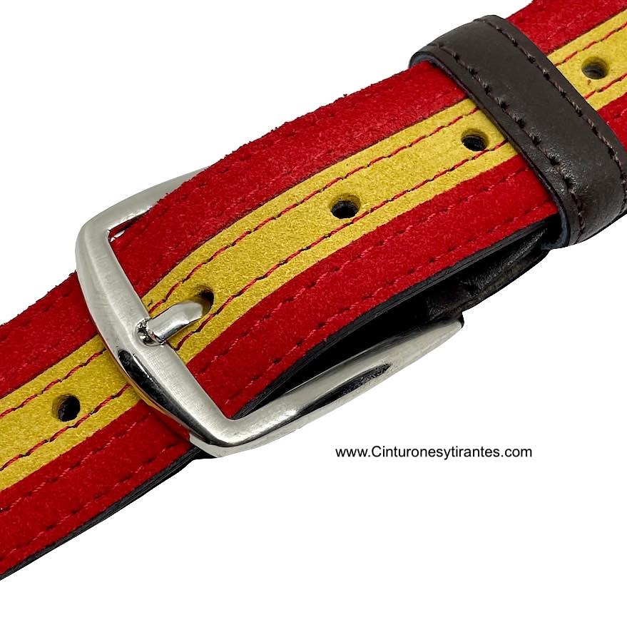 SUEDE LEATHER BELT WITH SPANISH FLAG 