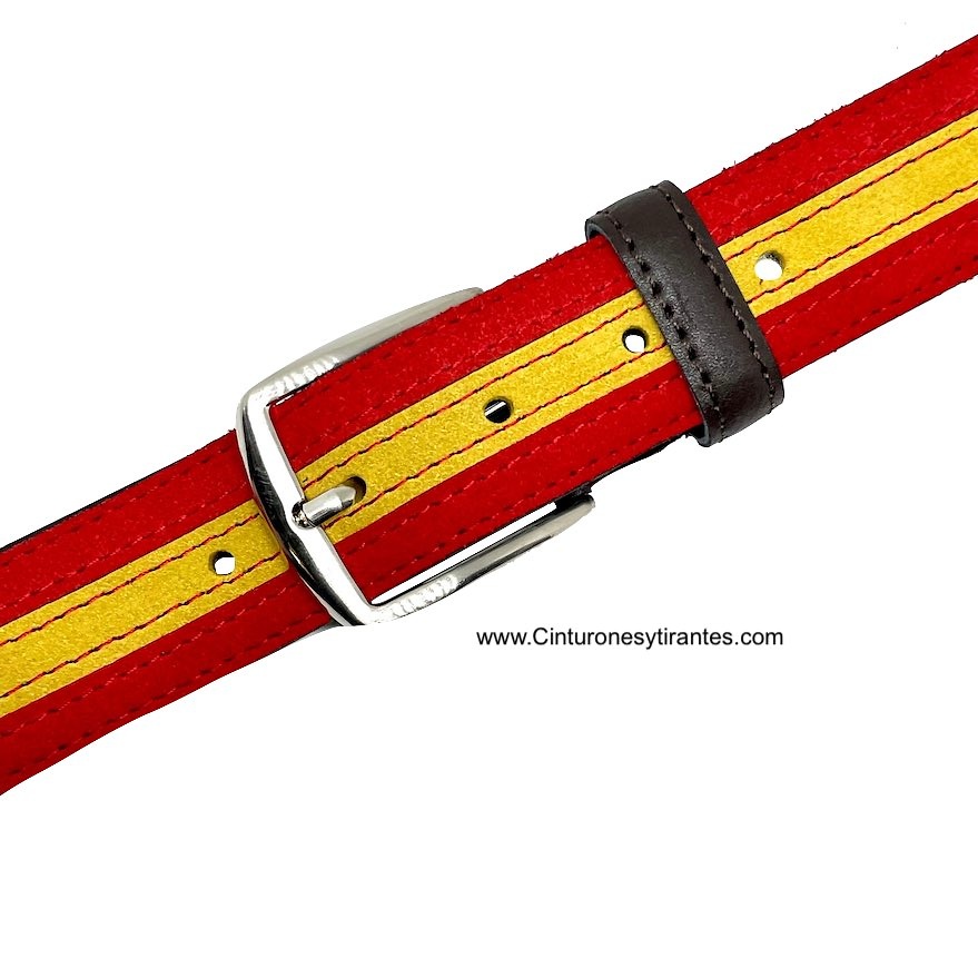 SUEDE LEATHER BELT WITH SPANISH FLAG 