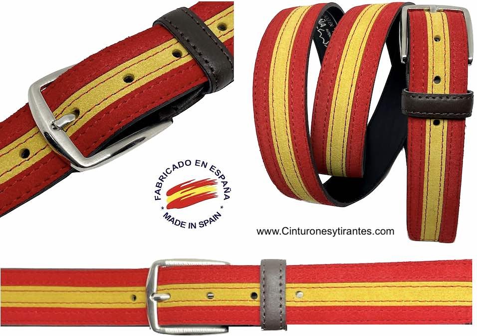 SUEDE LEATHER BELT WITH SPANISH FLAG 