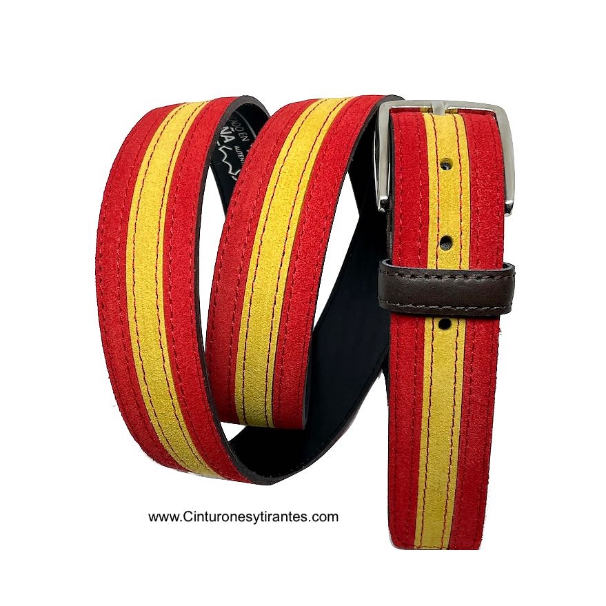 SUEDE LEATHER BELT WITH SPANISH FLAG 