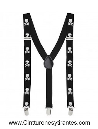 SUSPENDERS WITH SKULLS FUNNY WITH CLIPPER IN SHAPE OF Y 