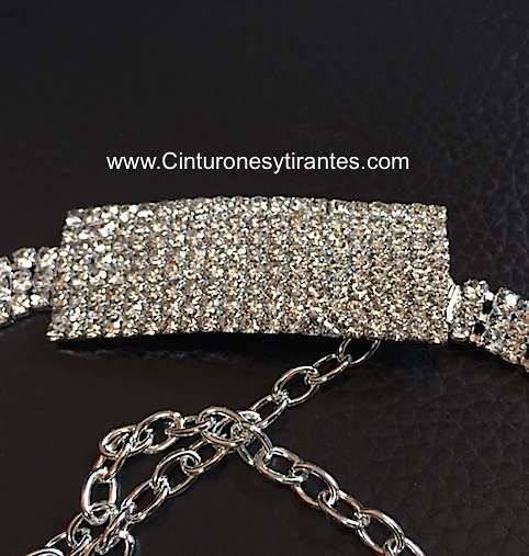 WOMAN´S BELT WITH METAL CHAIN BRIGHT STONES 