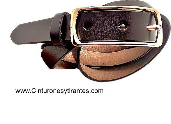 WOMEN'S BROWN LEATHER DRESS BELT WITH GOLD-PLATED DOUBLE PASS BUCKLE 
