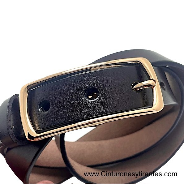 WOMEN'S BROWN LEATHER DRESS BELT WITH GOLD-PLATED DOUBLE PASS BUCKLE 