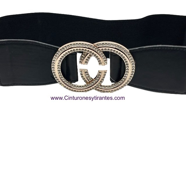 WOMEN'S ELASTIC BELT WITH GOLDEN CLOSURE CLOSURE WITH BEADS 
