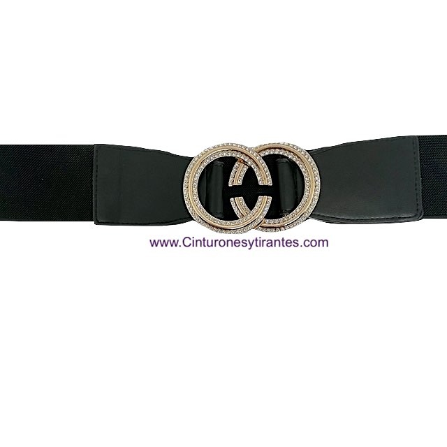 WOMEN'S ELASTIC BELT WITH GOLDEN CLOSURE CLOSURE WITH BEADS 