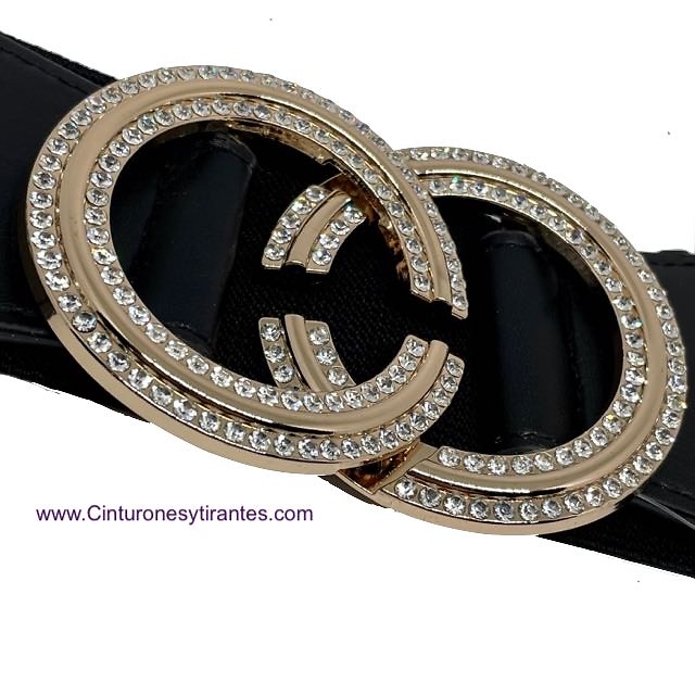 WOMEN'S ELASTIC BELT WITH GOLDEN CLOSURE CLOSURE WITH BEADS 