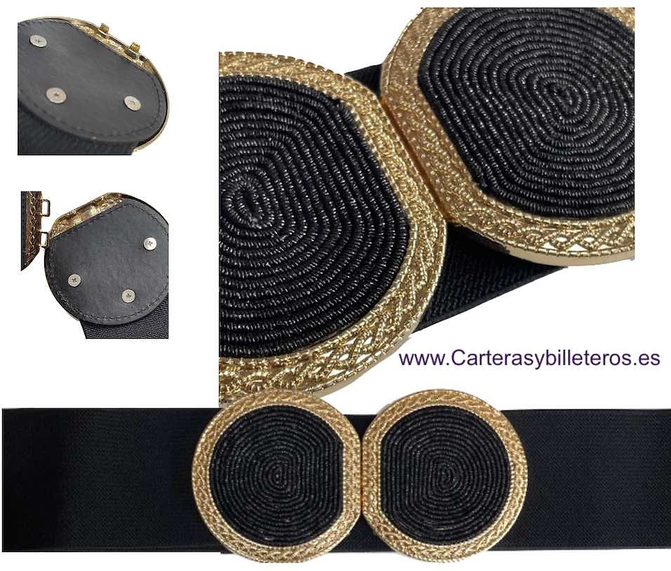 WOMEN'S ELASTIC BELT WITH GOLDEN CLOSURE CLOSURE WITH BEADS 