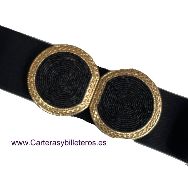 WOMEN'S ELASTIC BELT WITH GOLDEN CLOSURE CLOSURE WITH BEADS 