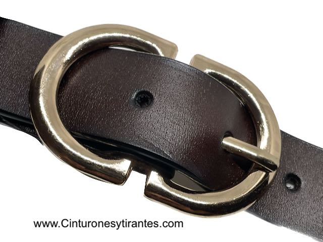 WOMEN'S LEATHER BELT WITH DOUBLE GOLD-PLATED BUCKLE 