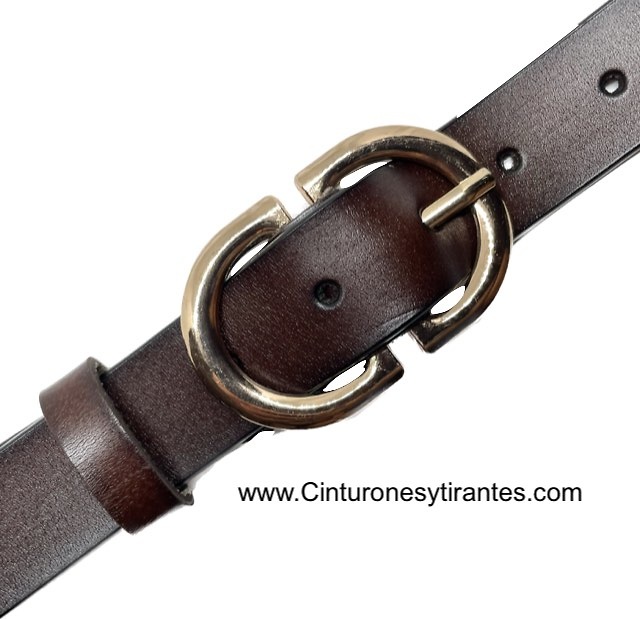 WOMEN'S LEATHER BELT WITH DOUBLE GOLD-PLATED BUCKLE 