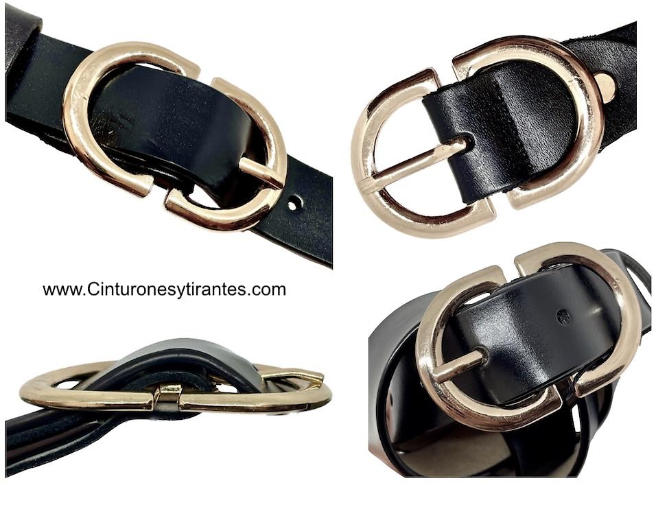 WOMEN'S LEATHER BELT WITH DOUBLE GOLD-PLATED BUCKLE 