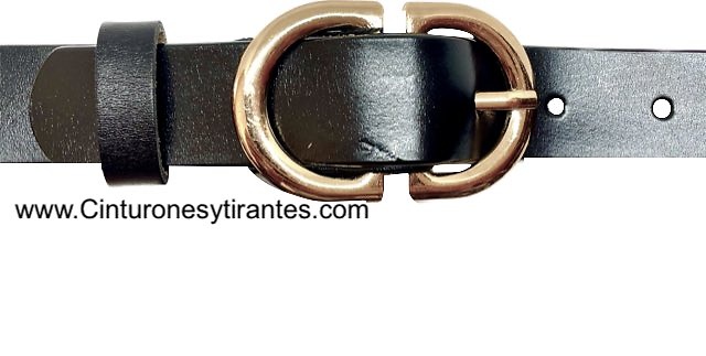 WOMEN'S LEATHER BELT WITH DOUBLE GOLD-PLATED BUCKLE 