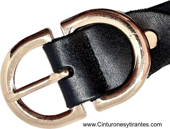WOMEN'S LEATHER BELT WITH DOUBLE GOLD-PLATED BUCKLE 