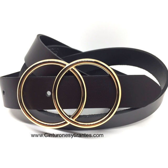 BROWN BELT WITH GOLDEN TWO CIRCLE BUCKLE 