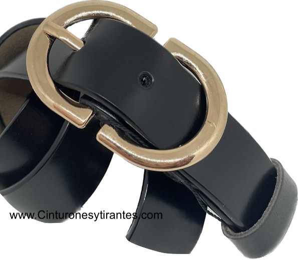 WOMEN'S LEATHER ELEGANT BELT WITH DOUBLE GOLD-PLATED BUCKLE 