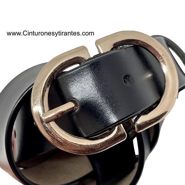 WOMEN'S LEATHER ELEGANT BELT WITH DOUBLE GOLD-PLATED BUCKLE 