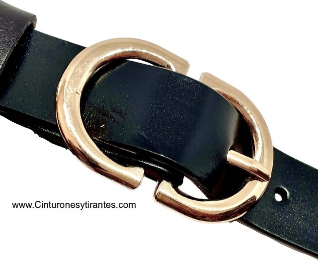 WOMEN'S LEATHER ELEGANT BELT WITH DOUBLE GOLD-PLATED BUCKLE 