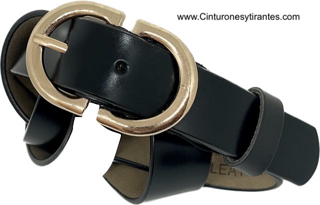 WOMEN'S LEATHER ELEGANT BELT WITH DOUBLE GOLD-PLATED BUCKLE 