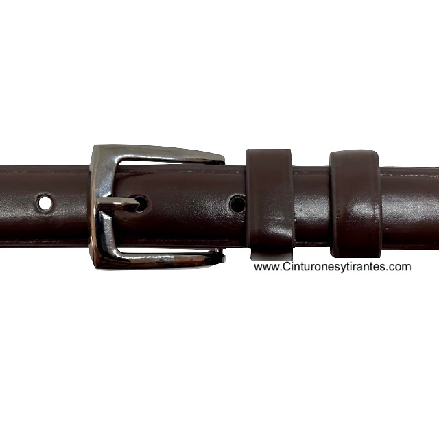 WOMEN'S NARROW BROWN LEATHER BELT WITH DOUBLE PIN 