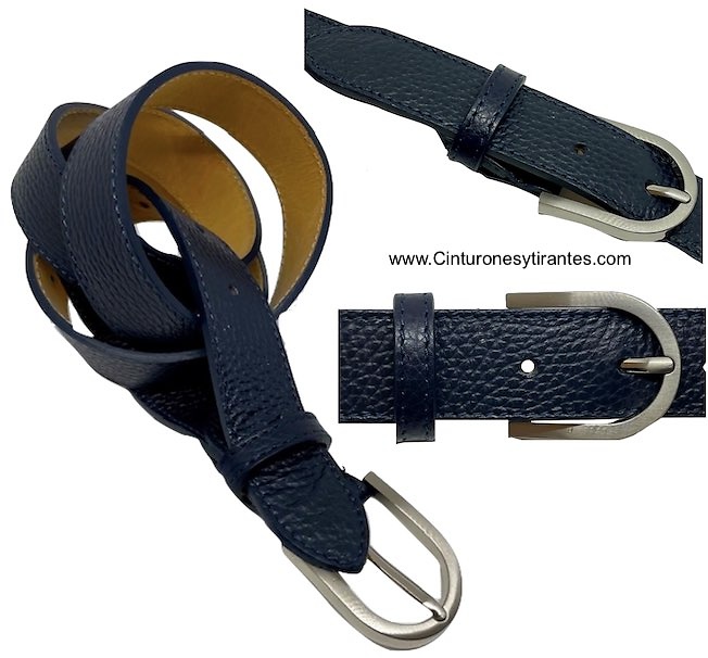 WOMEN'S NAVY BLUE LEATHER CUBILO BELT, ELEGANT AND VERSATILE IN 3 CM WIDTH. 