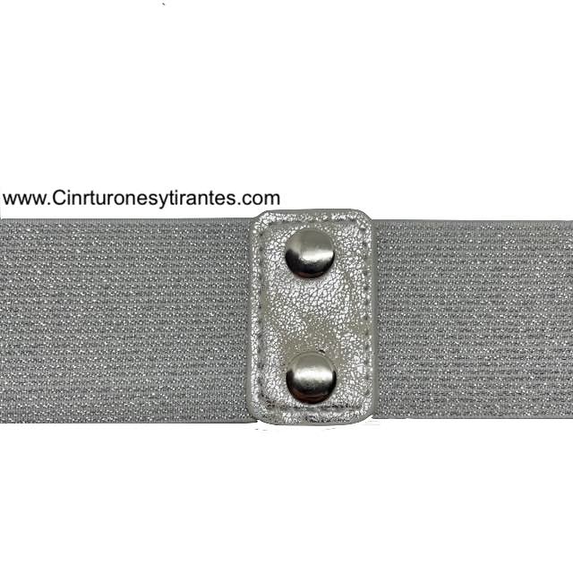 WOMEN'S SILVER ELASTIC BELT WITH SILVER CORDED EIGHTS CLASP 