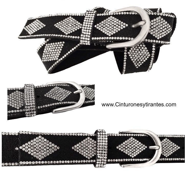 Woman belts with rhombuses of shiny stones 