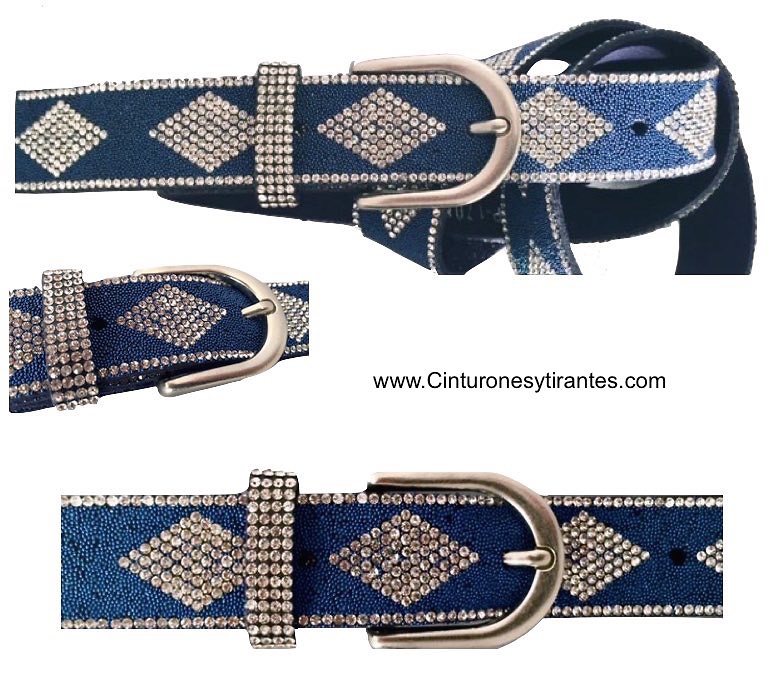 Woman belts with rhombuses of shiny stones 