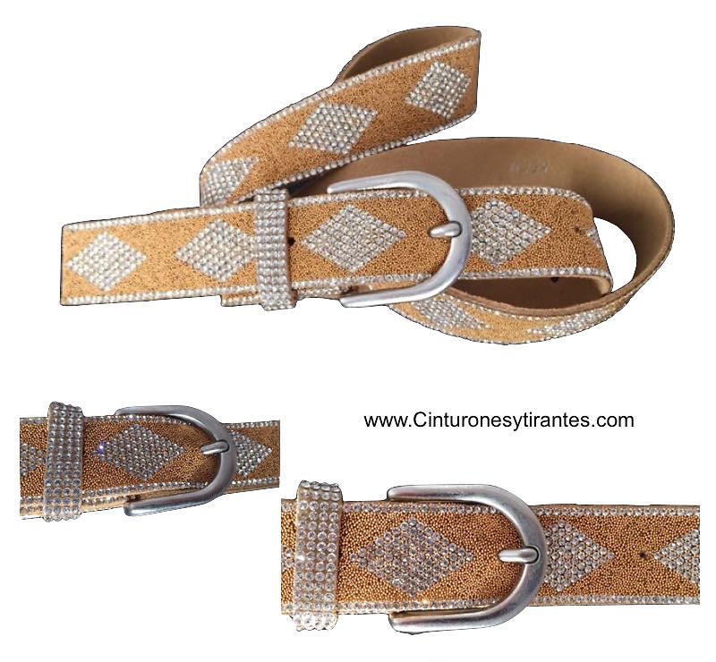 Woman belts with rhombuses of shiny stones 