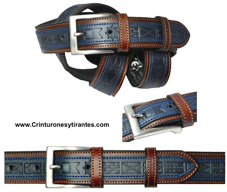 YACHT OF TWO-TONE QUALITY LEATHER BELT 