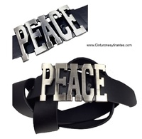 BELT WITH PEACE BUCKLE IN METAL ENGLISH