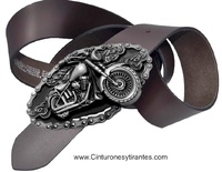 BROWN LEATHER BELT WITH BUCKLE BIKER CHOPPER BUCKLE WITH CHAIN