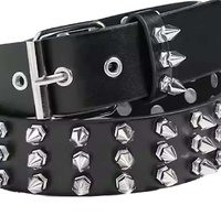 Black faux Leather Belt with Hexagonal Conical Studs