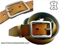 CINTURÓN DE CUERO NATURAL CON HEBILLA METAL PAVONADO DE PASE DOBLE