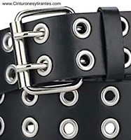 CINTURÓN DE DOBLE OJETES DE METAL EN POLIPIEL