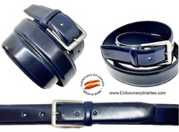 CINTURON HOMBRE DE PIEL LUXURY BRILLO AZUL MARINO