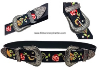 DOUBLE BUCKLE BELT WITH EMBROIDERED POINT