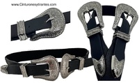 DOUBLE BUCKLE BELT WITH METAL TIPS WITH LEATHERETTE AND ELASTICATED ELASTIC BAND