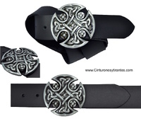 EATHER BELT BUCKLE WITH SOLID METAL CROSS CELTIC