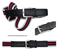 ELASTIC BELT WITH TRICOLOR SIZE REGULATOR WHITE NAVY BLUE AND RED