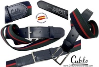 ELASTIC LEATHER BELT FOR MEN TRICOLOUR BLUE GREEN RED CUBILO BRAND