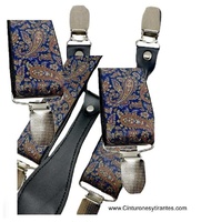 ELEGANT, ELASTICATED NAVY BLUE BRACES IN CASHMERE OR PASLEY